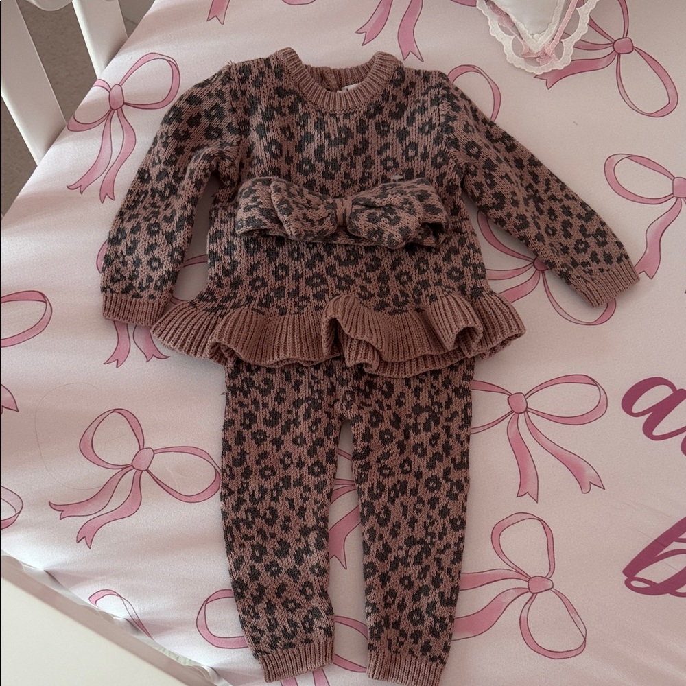 Leopard Print Baby Outfit with Matching Bow Headband